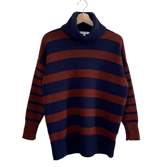 Madewell Engelhart Striped Turtleneck Wool Cotton Blend Sweater Brown Navy XS - Picture 5 of 13